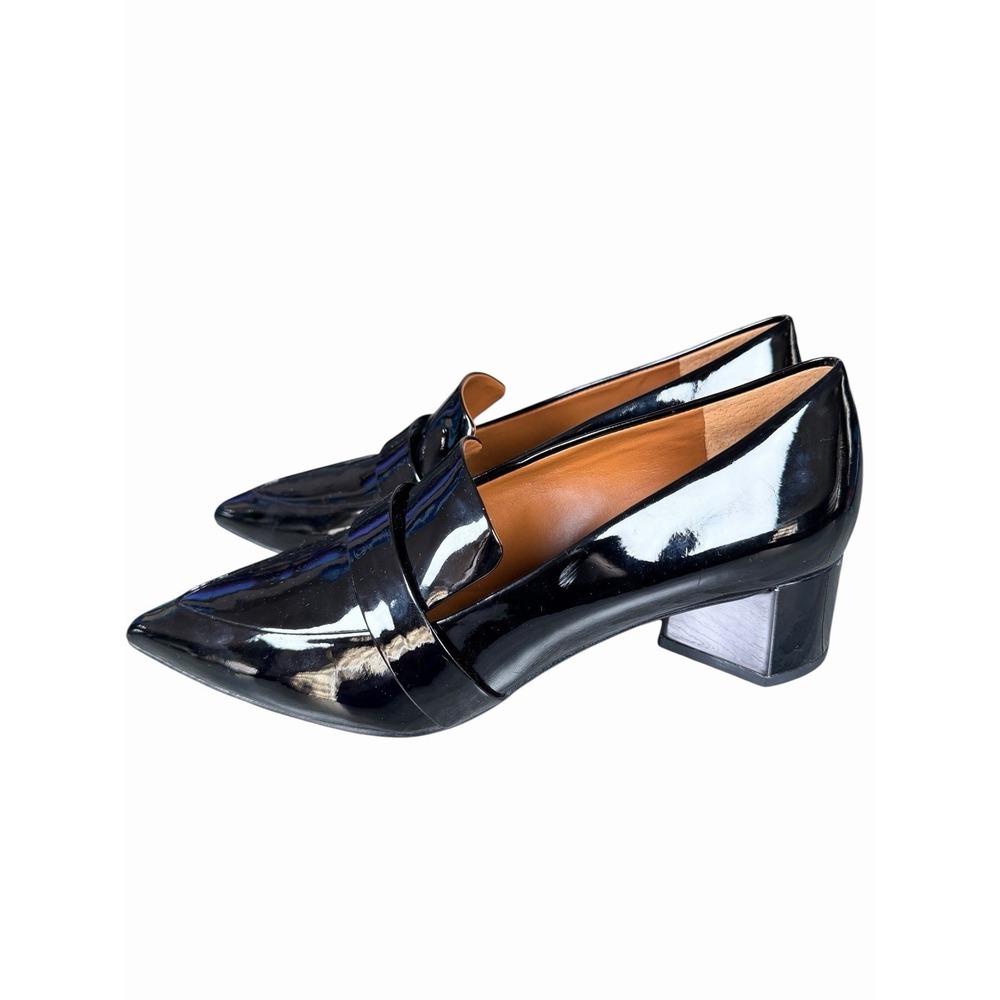 Franco Sarto Patent Leather Loafer Heels Black Pointed Toe Block Heel 9M